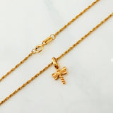 Set Cadena Lazo + Dije Libelula / 1,3 gr / 17 3/4 in Oro Amarillo 18K