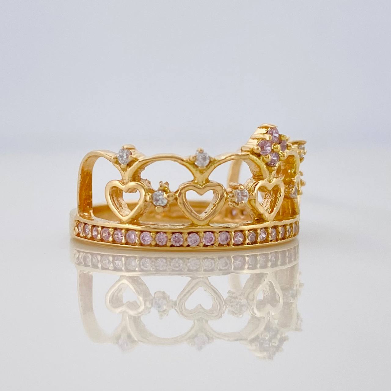 Anillo Corona Corazones 3.45g / T6 Oro Amarillo 18K