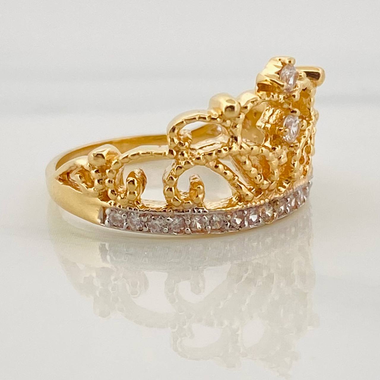 Anillo Corona Corazon 4.9g / T7 Dos Oros Amarillo Blanco 18K