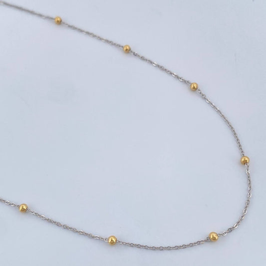 Classic Link Chain Beads 1.2gr / 17 3/4 in / Two Yellow White Gold +3 18K %