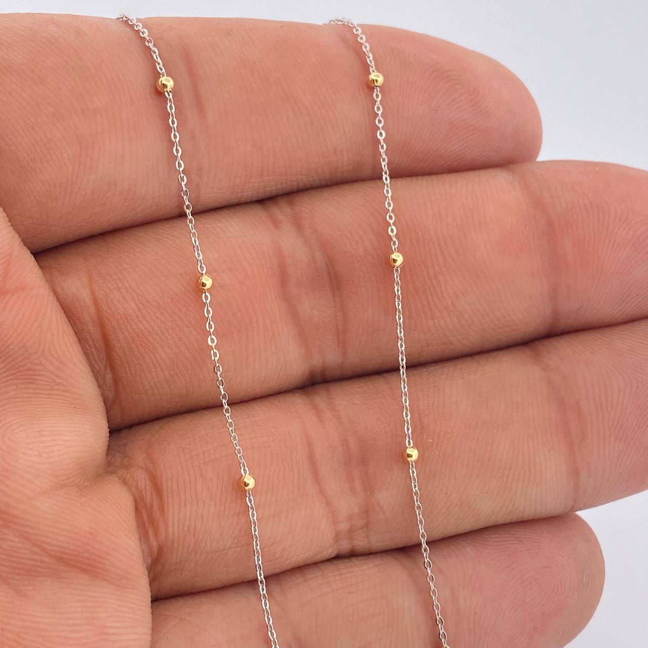 Classic Link Chain Beads 1.2gr / 17 3/4 in / Two Yellow White Gold +3 18K %