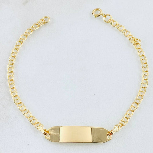 Pulso Bebé Aro Seguido Placa Rectangular Ovalada 1.3gr / 5 3/4 in / Oro Amarillo 18K