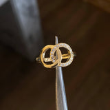 Double Hoop Ring 2.25gr / Size 5 3/4 White Zircons Yellow Gold