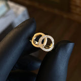 Double Hoop Ring 2.25gr / Size 5 3/4 White Zircons Yellow Gold