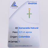 Dije Crúz Tupida 11pts Esmeraldas 0.7gr / 3/4 in / Oro Amarillo 18K *