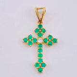 Pendant Florentine Cross 45pts Emeralds 8pts Diamonds 2gr / 1 1/4 in / 18K Yellow Gold *