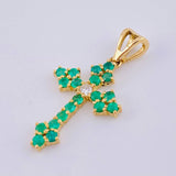 Pendant Florentine Cross 45pts Emeralds 8pts Diamonds 2gr / 1 1/4 in / 18K Yellow Gold *