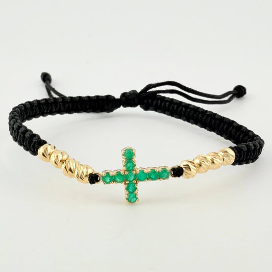 Pulsera Cruz Latina 43pts Esmeraldas 1.65gr / 3/4 in / 4mm Oro Amarillo 18K *