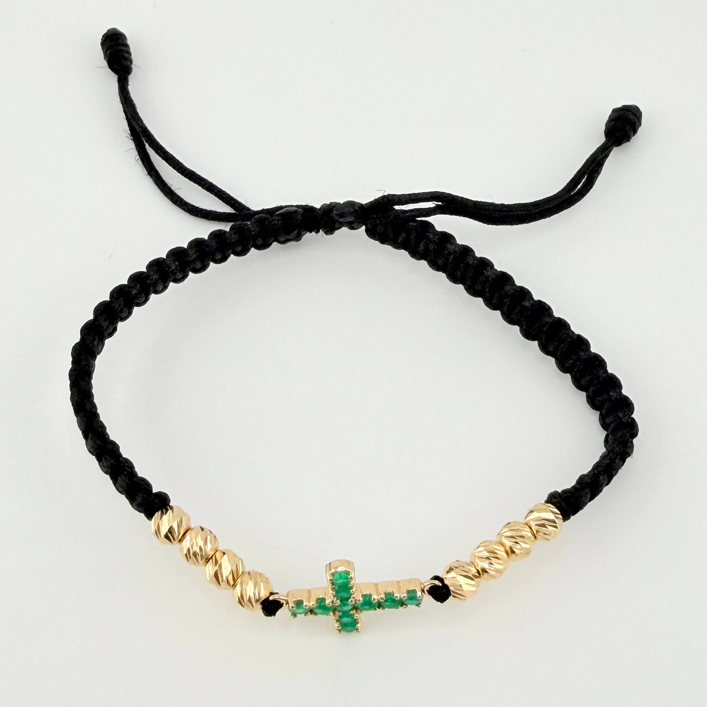 Pulsera Cruz Latina 43pts Esmeraldas 1.65gr / 3/4 in / 4mm Oro Amarillo 18K *