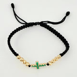 Pulsera Cruz Latina 43pts Esmeraldas 1.65gr / 3/4 in / 4mm Oro Amarillo 18K *