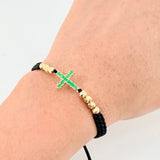 Pulsera Cruz Latina 43pts Esmeraldas 1.65gr / 3/4 in / 4mm Oro Amarillo 18K *