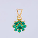 Pendant Snowy Flower 50pts Emeralds 2.35gr / 3/4 in / 18K Yellow Gold *