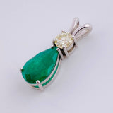 Pendant Olive Drop 2.9 Qts Emerald 60pts Diamonds 3.1gr / 1 in / 18K White Gold ©