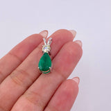 Pendant Olive Drop 2.9 Qts Emerald 60pts Diamonds 3.1gr / 1 in / 18K White Gold ©