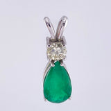 Pendant Olive Drop 2.9 Qts Emerald 60pts Diamonds 3.1gr / 1 in / 18K White Gold ©