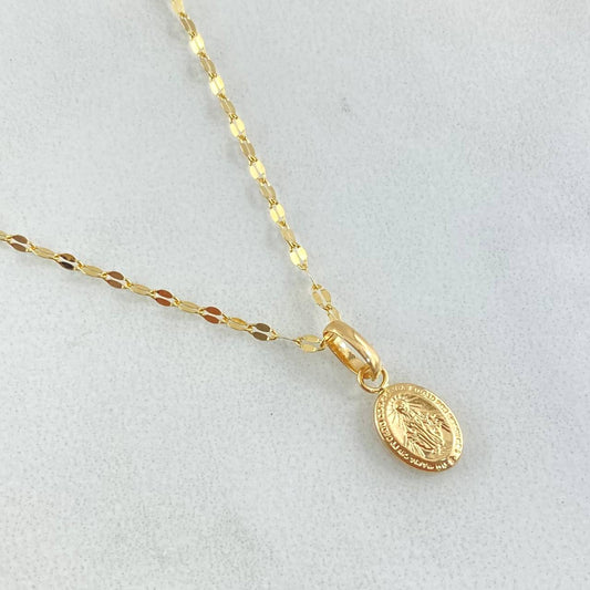 Chain and Pendant Set Flower Mirror + Miraculous Virgin 1.35gr / 18K Gold