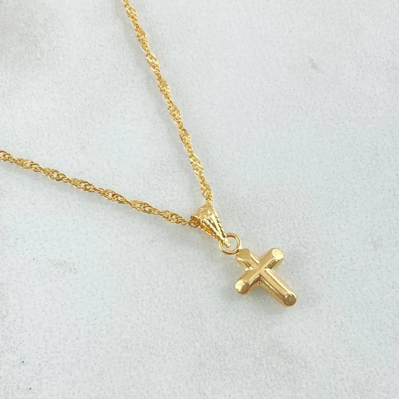 Singapore Chain and Pendant Set + Flat Tip Cross 1.25gr / 50cm / 18K Gold -