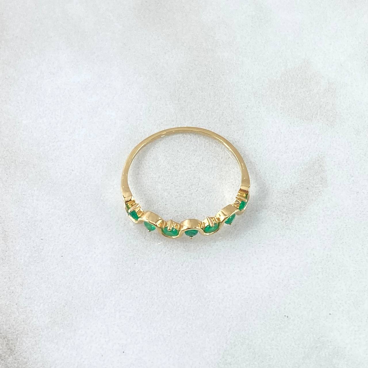 Anillo Eslabon 1.45gr / T8 / Esmeraldas 23pts Oro Amarillo 18K (Joya) ©