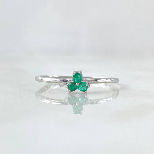 Triscal Flower Ring 1.1gr / Size 6 1/2 / Emeralds 11pts 18K White Gold (Jewel) ©