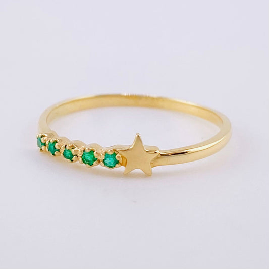 Anillo Carril Estrella Esmeraldas 5pts 1.15g / T7 Oro Amarillo 18K