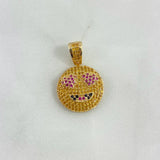 Pendant Emoji 4.2gr / 2.6cm / Yellow Fuchsia Black Zircons Yellow Gold *