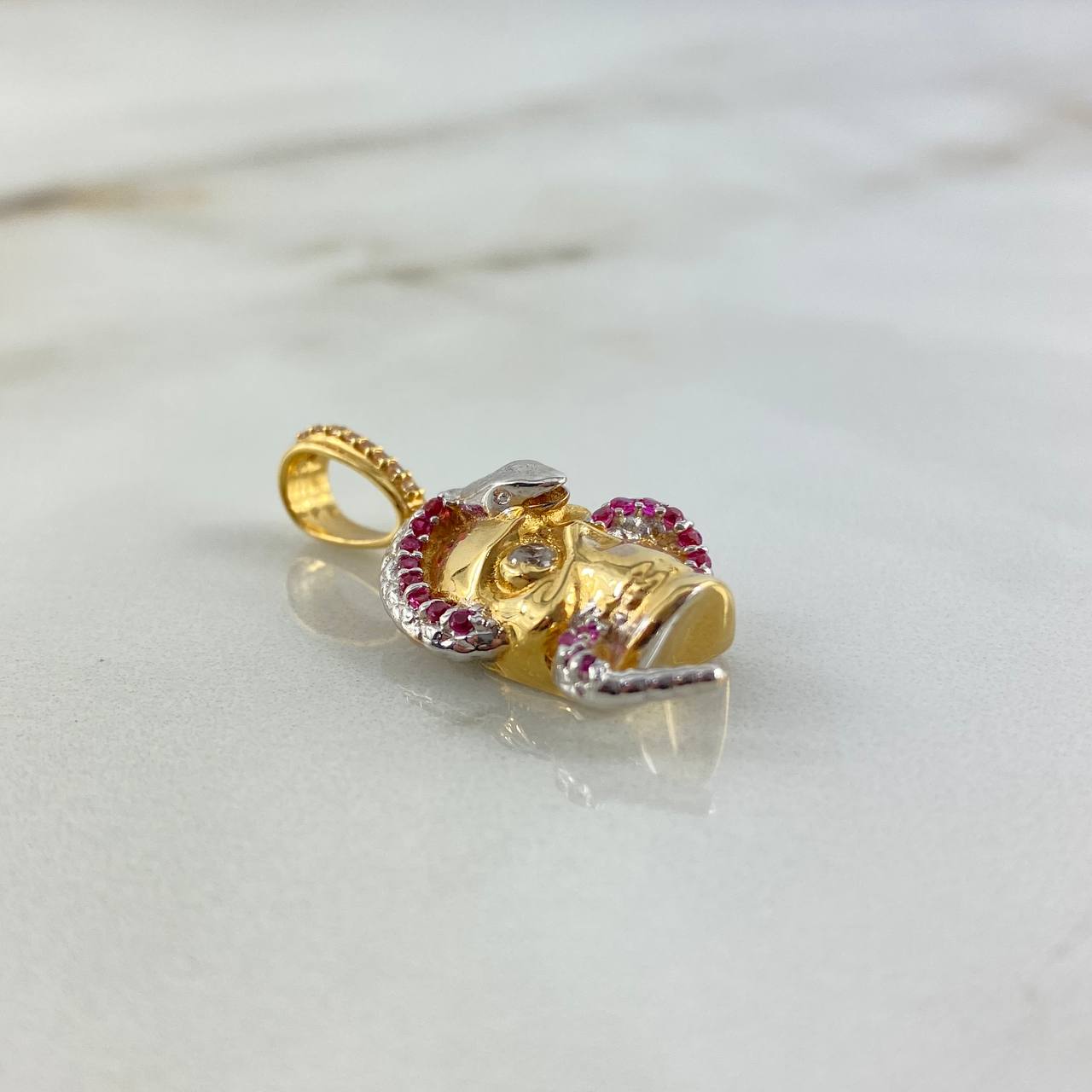 Pendant Skull Snake 7.15gr / 3cm / White Fuchsia Zircons Two Yellow White Golds *