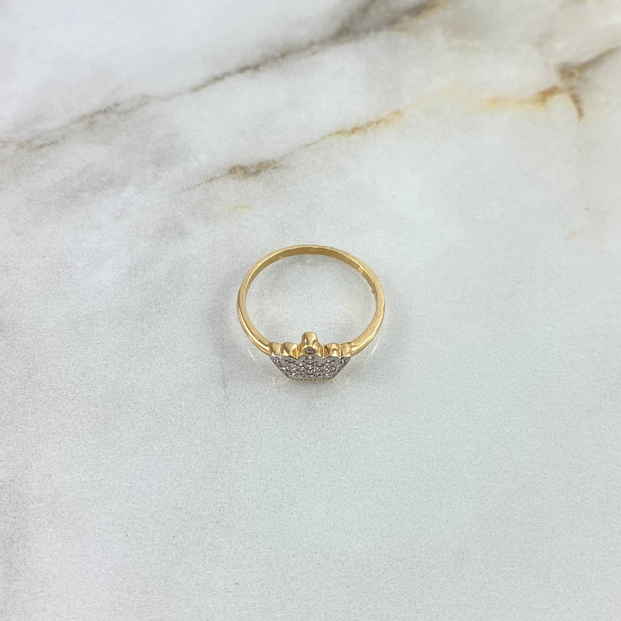 Crown Ring 1.9gr / T5 3/4 / White Zircons Yellow Gold ©