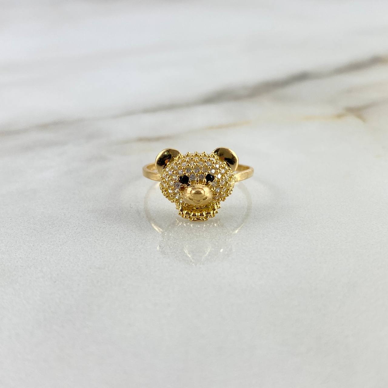 Bear Ring 2.45gr / Size 6 1/2 / White-Black Zircons Yellow Gold ©