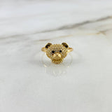 Bear Ring 2.45gr / Size 6 1/2 / White-Black Zircons Yellow Gold ©