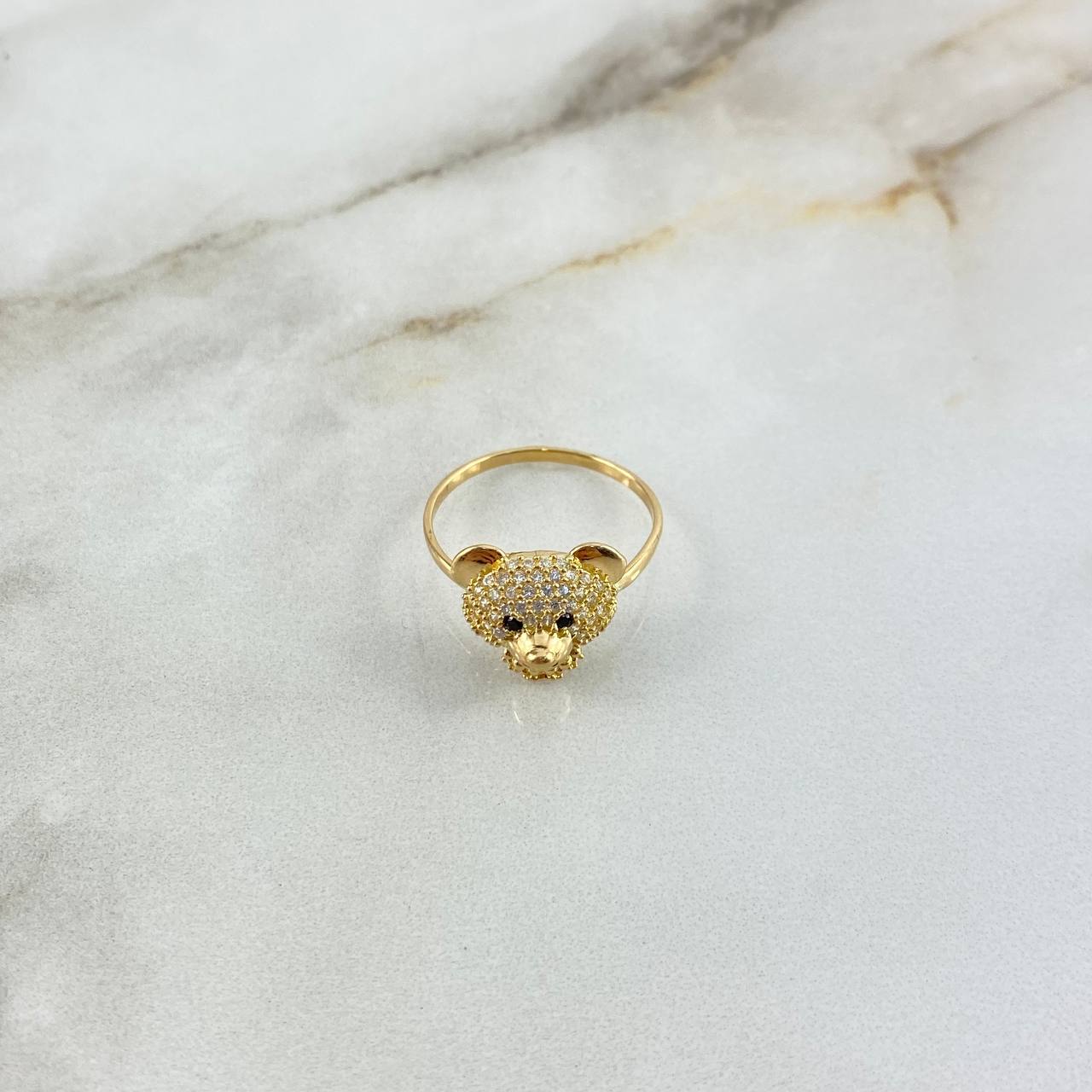 Bear Ring 2.45gr / Size 6 1/2 / White-Black Zircons Yellow Gold ©