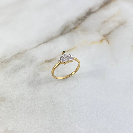 Crown Ring 1.95gr / Size 7 / White-Green Zircons Yellow Gold ©