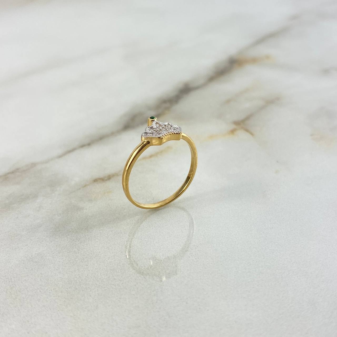Crown Ring 1.95gr / Size 7 / White-Green Zircons Yellow Gold ©