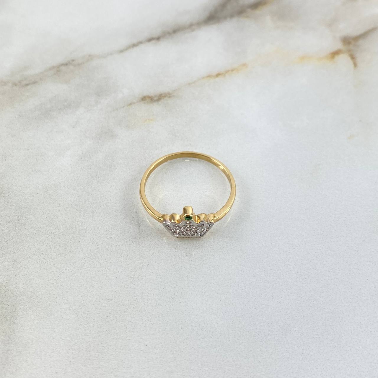Crown Ring 1.95gr / Size 7 / White-Green Zircons Yellow Gold ©