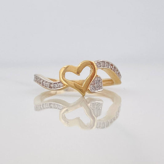 Anillo Corazon 2.35g / T5 3/4 Dos Oros Amarillo Blanco 18K