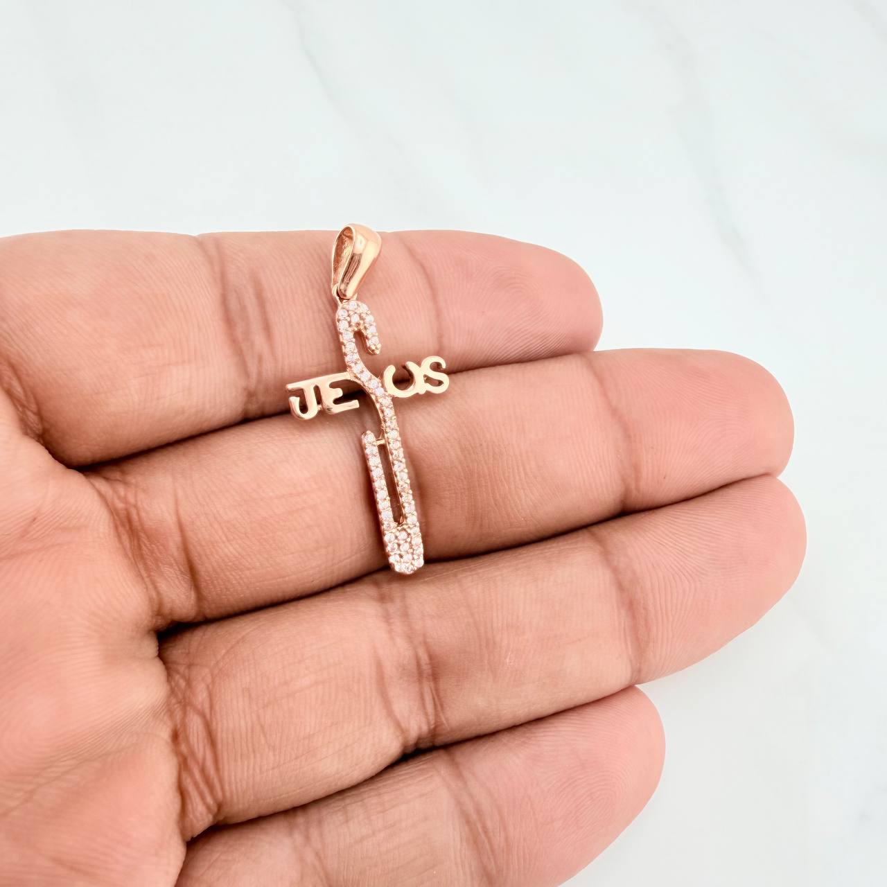 Dije Cruz Jesus 2.65gr / 1 1/2 in / Oro Rosa 18K &