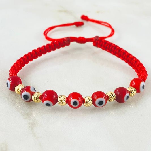 Pulsera Roja Ojos Turcos 0.65gr / Oro Amarillo 18K *