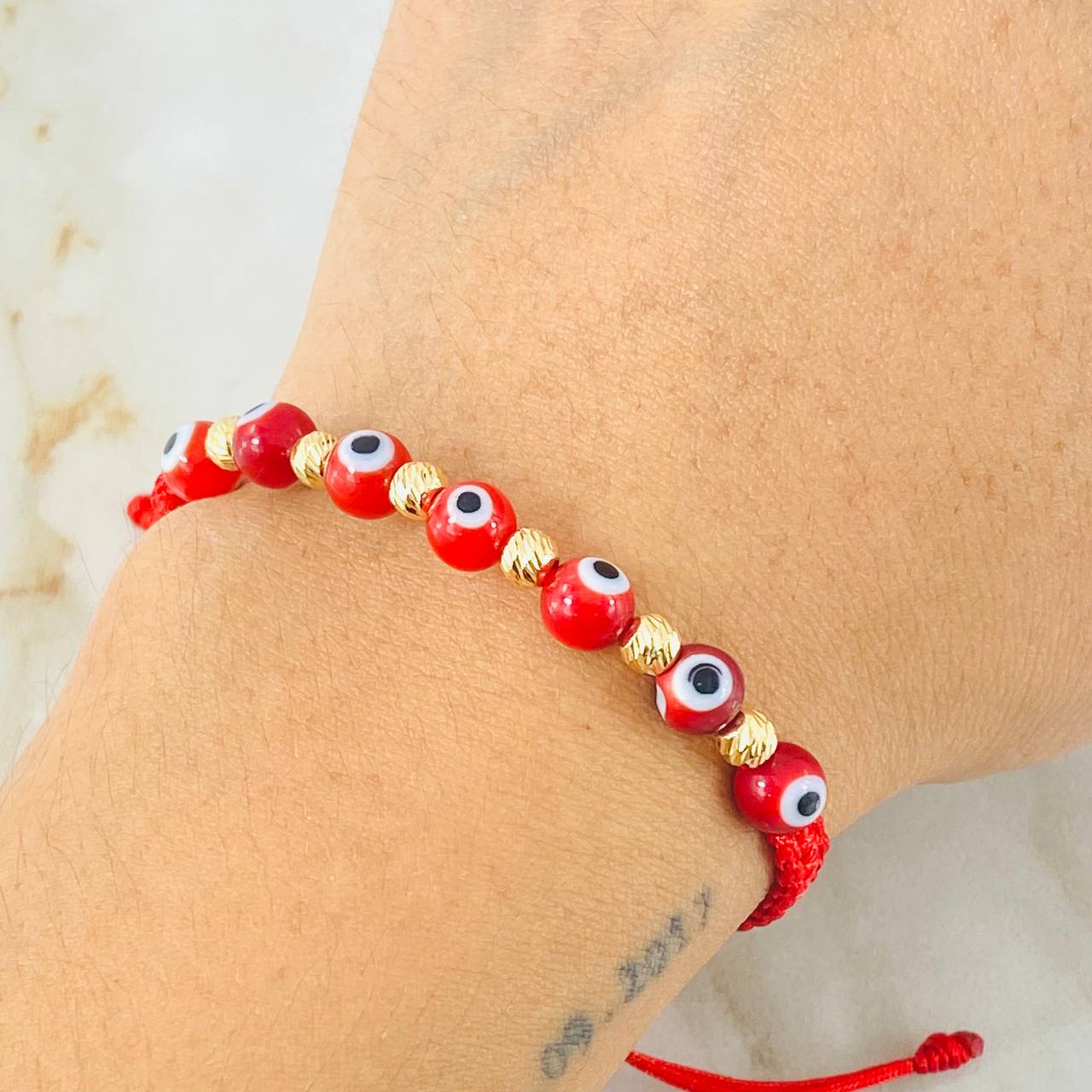 Pulsera Roja Ojos Turcos 0.65gr / Oro Amarillo 18K *