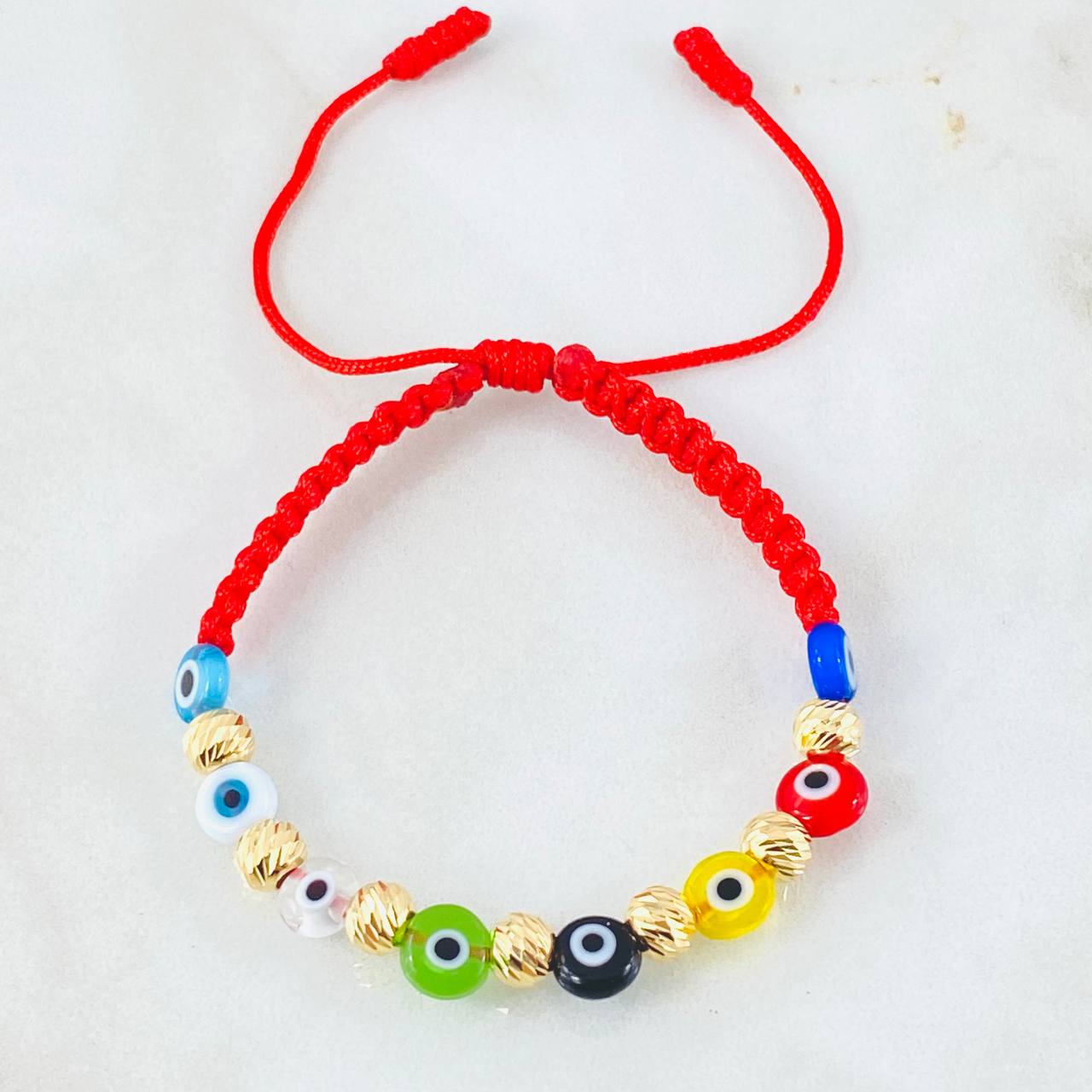 Pulsera Roja Ojos Turcos Colores 1.25gr / Oro Amarillo 18K *