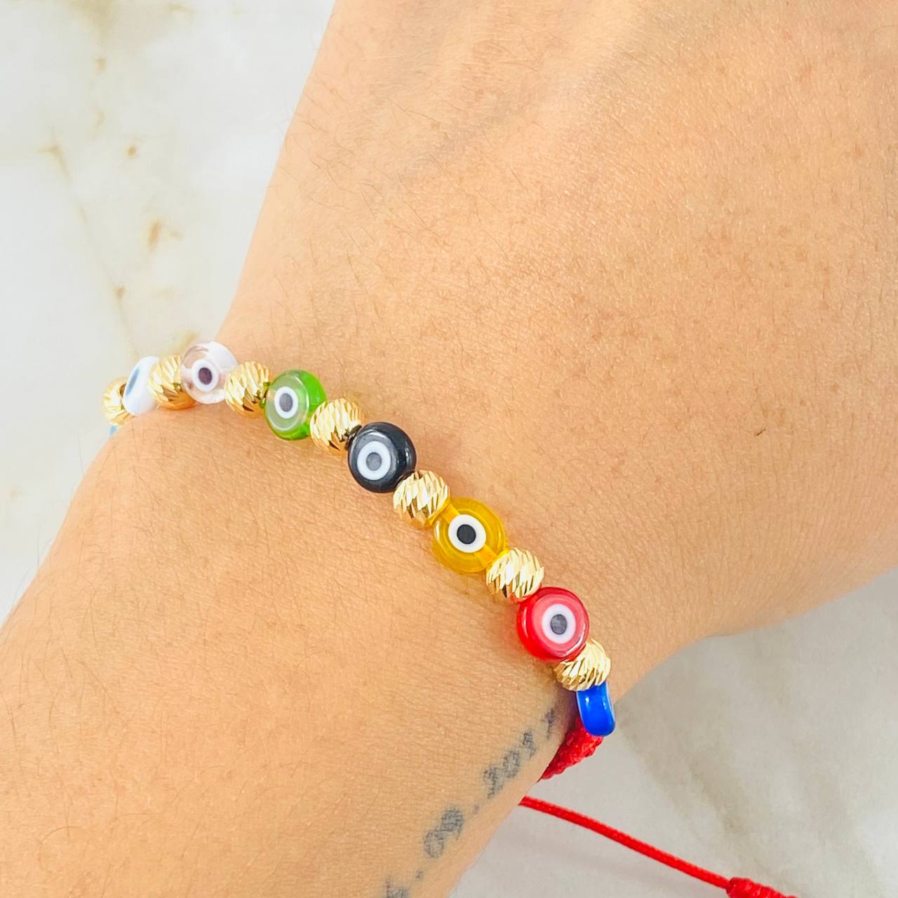 Pulsera Roja Ojos Turcos Colores 1.25gr / Oro Amarillo 18K *