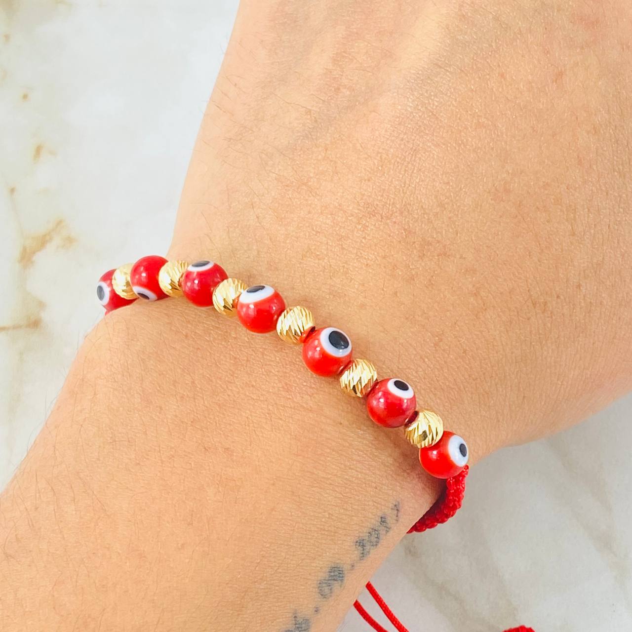 Pulsera Roja Ojos Turcos  1.1gr / Oro Amarillo 18K *