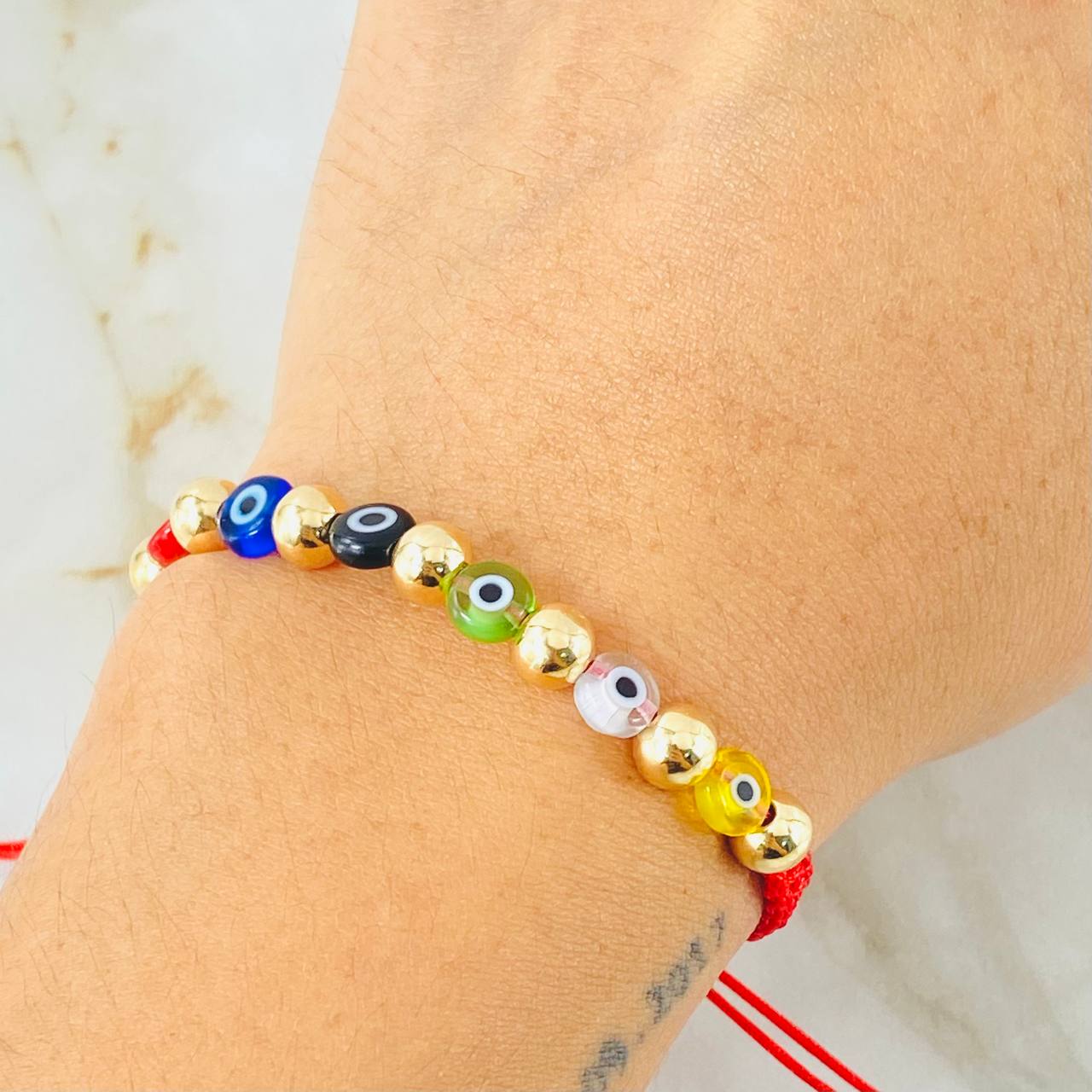Pulsera Roja Ojos Turcos Colores 1.45gr / Oro Amarillo 18K *