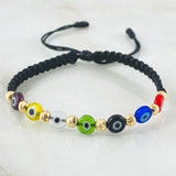 Pulsera Negra Ojos Turcos Colores 0.85gr / Oro Amarillo 18K *