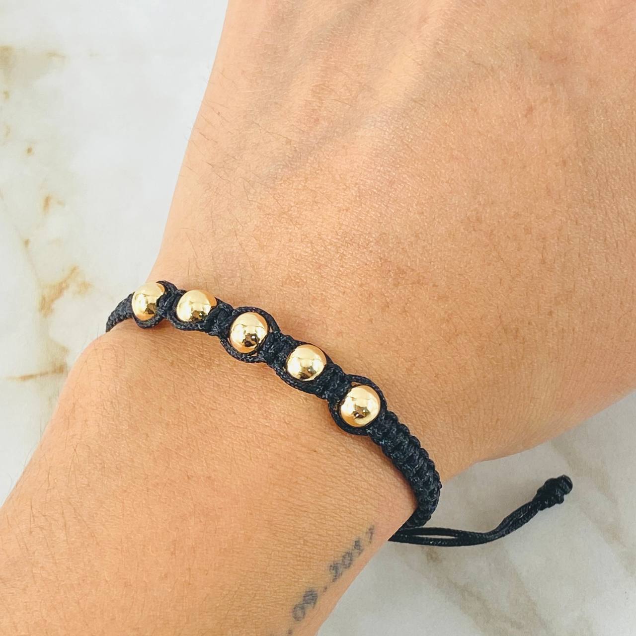Pulsera Negra Bolas 1.05gr / Oro Amarillo 18K *
