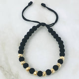 Pulsera Negra Bolas 5mm Diamantadas 8 und Oro Amarillo 18K (A.C)