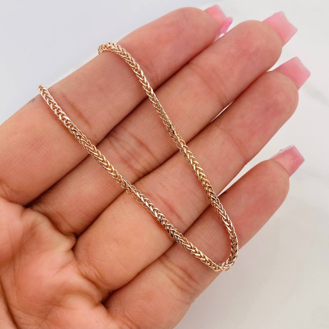 Cadena Franco 5.45g / 23 1/2 in / 1.5mm Dos Oros Blanco Rosa 18K