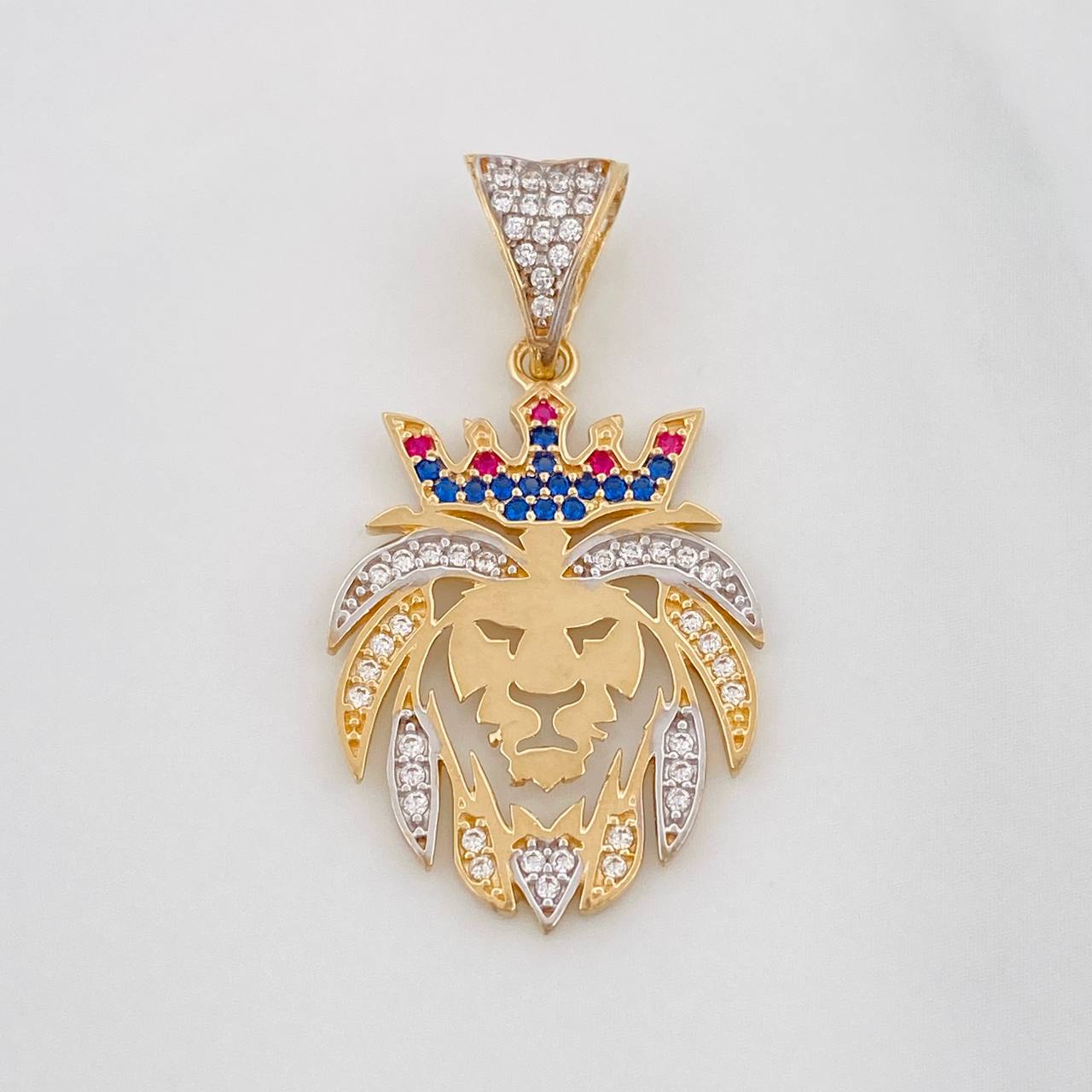 Dije Leon 3.15g / 1 1/4 in Dos Oros Amarillo Blanco 18K