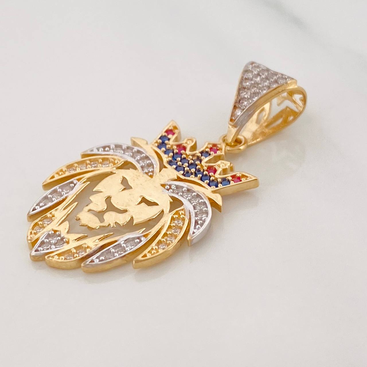Dije Leon 3.15g / 1 1/4 in Dos Oros Amarillo Blanco 18K
