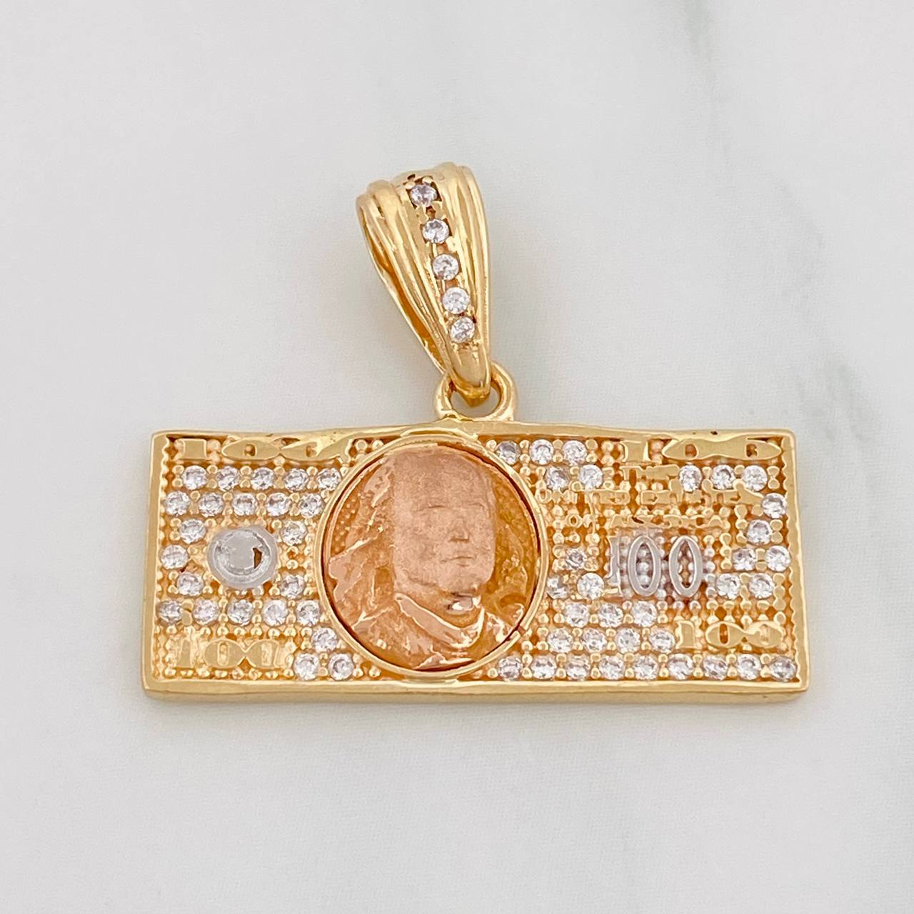 Pendant One Dollar 3.65g / 1 1/4 in Three Golds Yellow White 18K