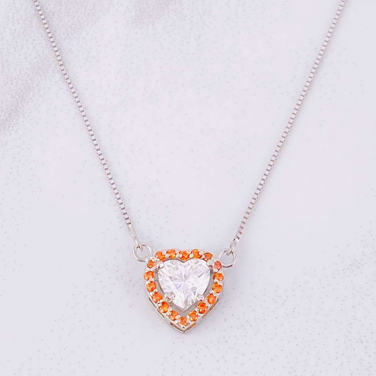 Venetian Chain Set + Heart Pendant Moissanite 1 cts / 2.7g / 16 in 18K White Gold