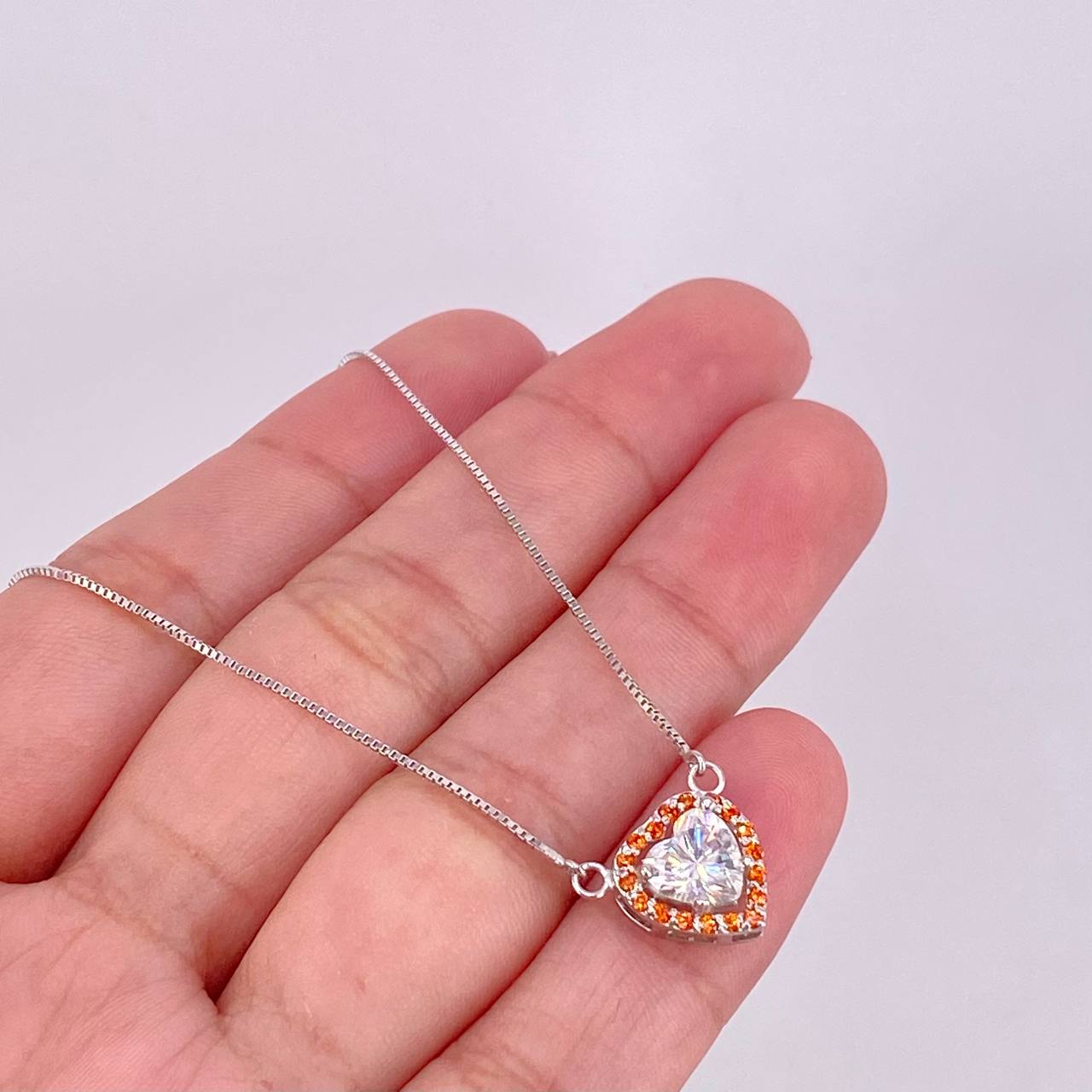 Venetian Chain Set + Heart Pendant Moissanite 1 cts / 2.7g / 16 in 18K White Gold